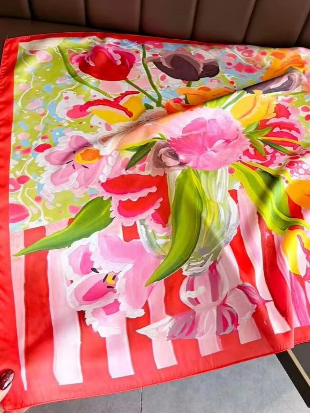 Floral Silk-Feel Scarf Women' S Head Scarf , Neck Scarf